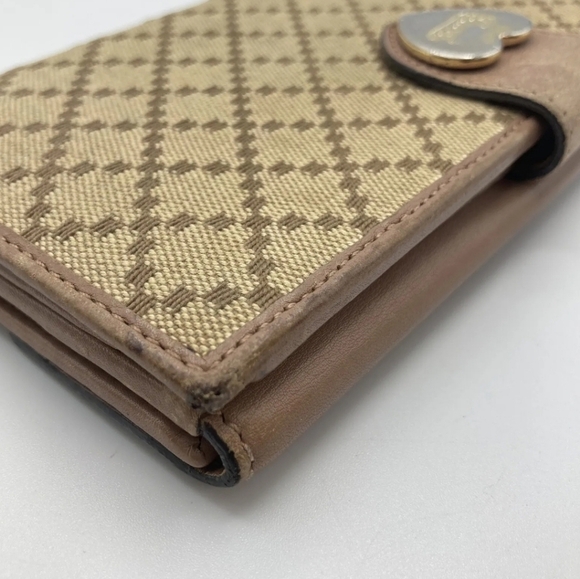 🔹️ GUCCI 🔹️ long leather wallet purse Italy Brown Canvas heart ✨️🤎 - Picture 7 of 13
